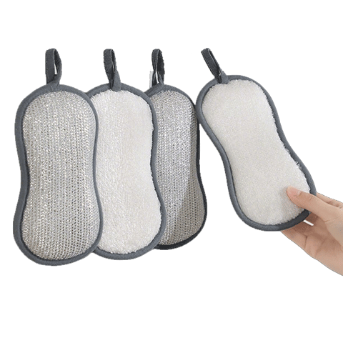 Jiabangshou Double-Sided Dishwashing Sponge 8-Pack with Steel Wool Scrubber and Cleaning Cloth for Kitchen Pots and Bowls, Lint-Free