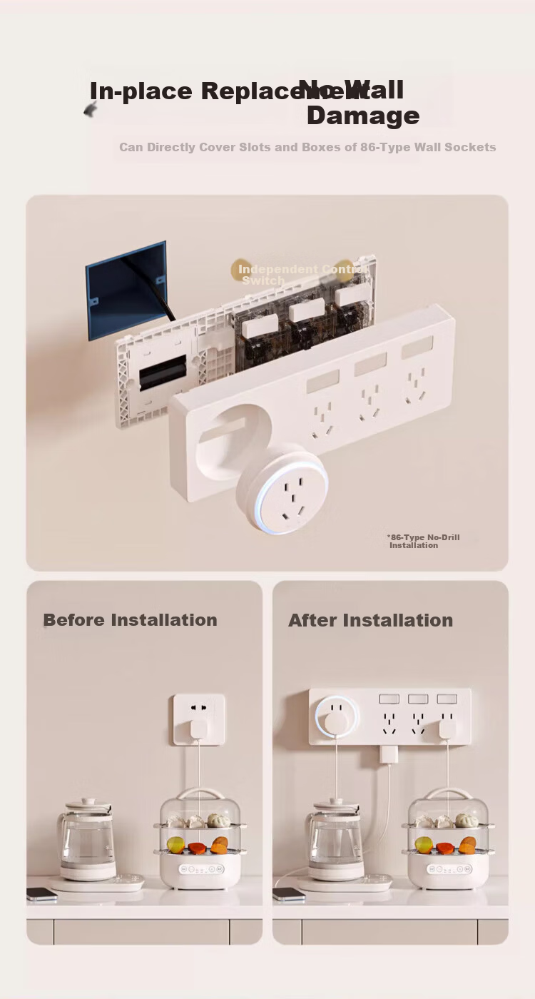 AUX 86-Type Expandable Power Strip Extension Track Converter Flush-Mounted Household Multi-Outlet with Switch Three-Switch 21-Socket + USB + Type-C Left Expansion Gray 4