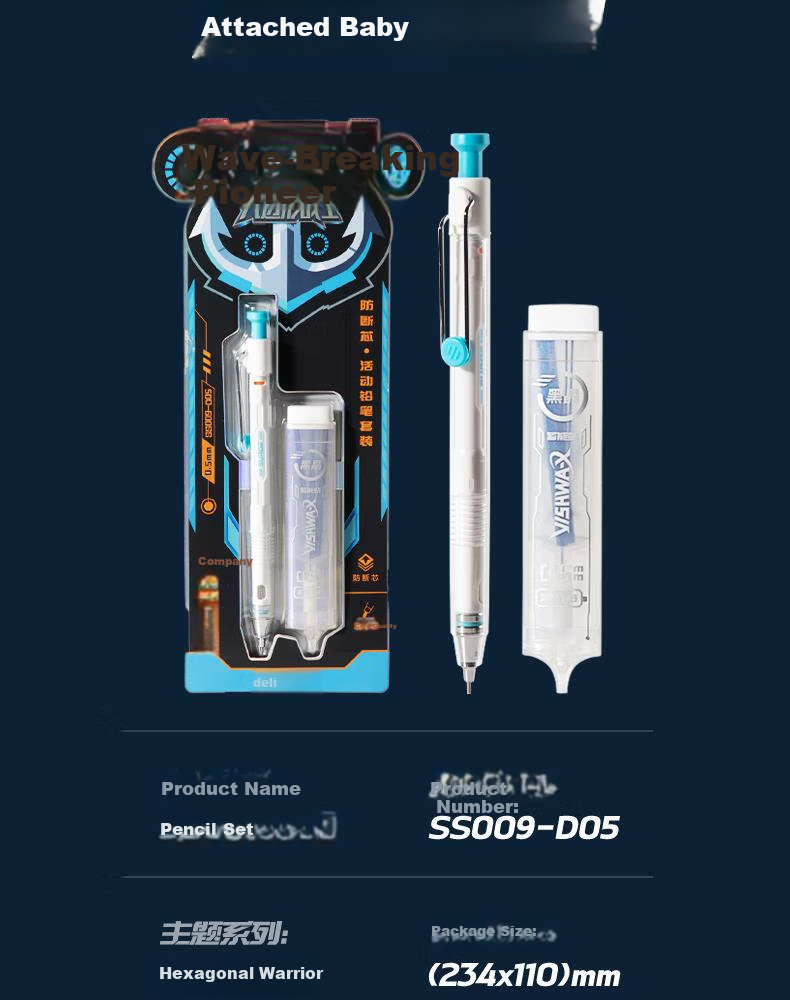 Deli 0.5mm/HB Hexagonal Warrior Anti-Break Mechanical Pencil (1 Pencil with 15 Black Crystal Leads) Student Stationery Exam Drawing Signature SS009-D05 Blue 11