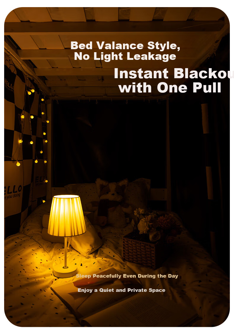 Mengshina Dormitory Bed Curtain Lower Bunk U-Shaped Track Strong Light-Blocking Student Curtain Black Check Bear / 2 Panels + Bed Valance 9