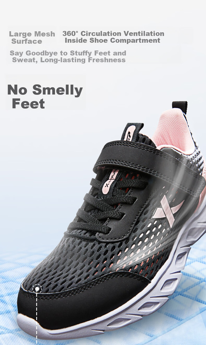 XTEP Youth Running Shoes Campus Velcro Design Student Outdoor Sports Shoes Black/New White Size 39 15
