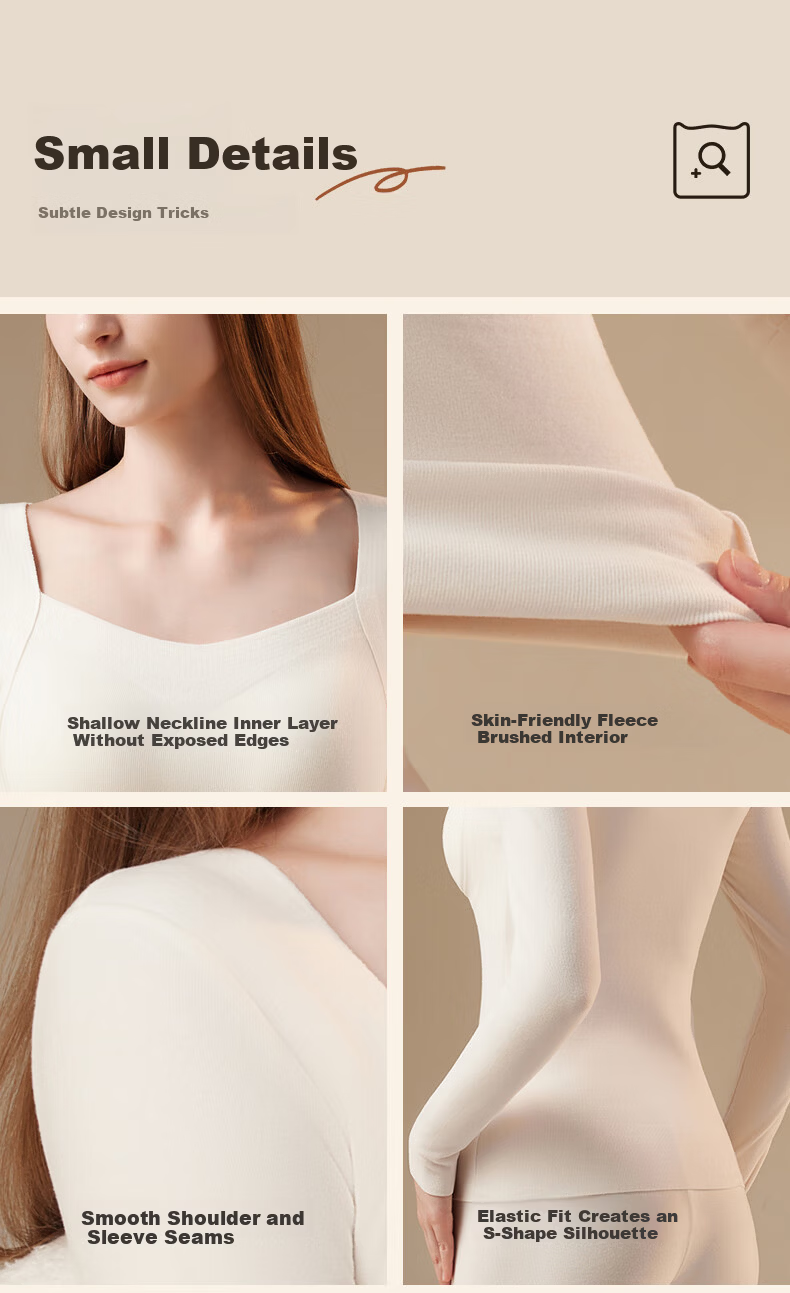 Miiow Women's Thermal Acrylic Autumn Winter Underwear Set with Chest Pad, Warm Base Layer Top and Bottom 9