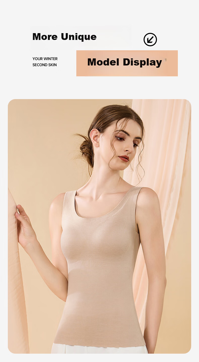 Urban Beauty Women's Thermal Fleece-Lined Thickened Heating Autumn Winter Vest with Built-in Bra U-Neck Base Layer Top 16