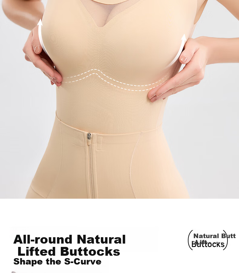 GRACEWELL Women's Shapewear Bodysuit Tummy Control Waist Cincher Butt Lifter Bra-Free Body Shaping Underwear Nude L 9