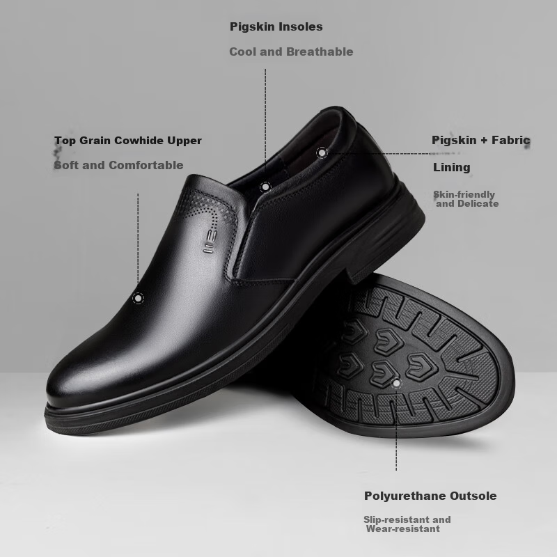 LAORENTOU Men's Leather Business Casual Slip-On Shoes Soft Sole Dad Shoes LA252 Black Size 41 Spring Autumn