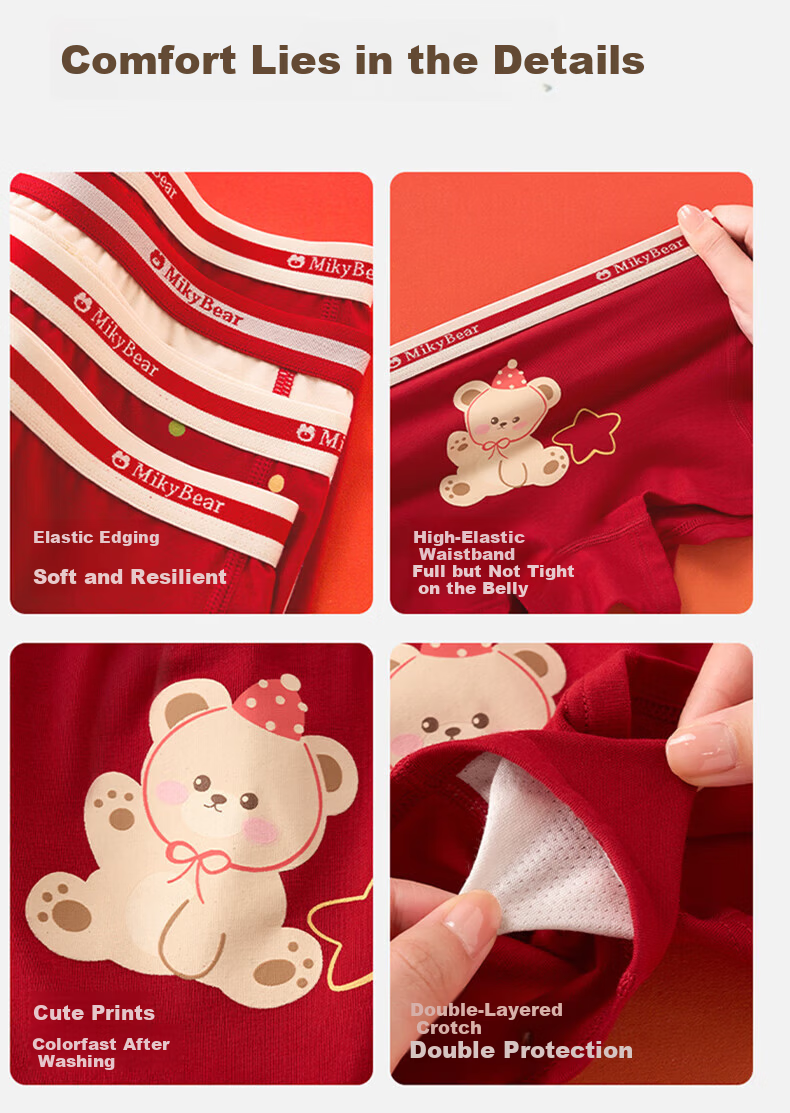 Mianqixiong Little Ocean Blue Pure Cotton Pants Children's Red Underwear Girls' Benming Year 12-Year-Old Year of the Horse Pure Cotton Boys' Red Underwear 11