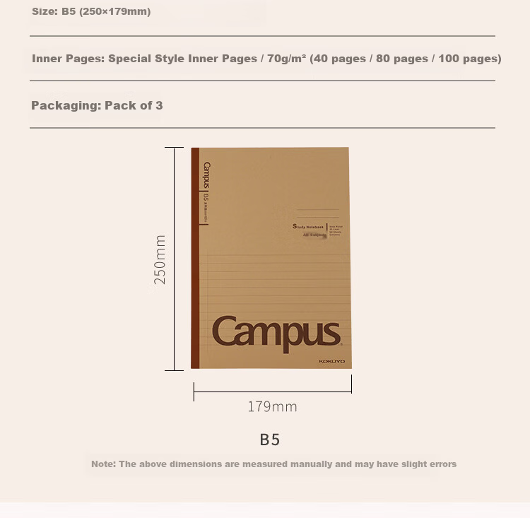 KOKUYO Campus Notebook Kraft Paper Series A5 Student Grid Notebook 60 Pages WCN-CNB3666 3