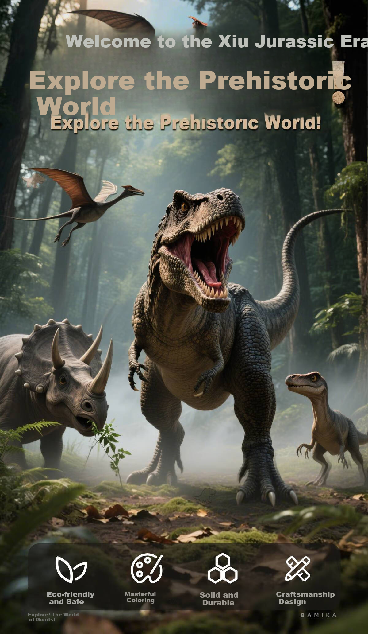 Bameika Large Smart Sound-Activated Dinosaur Model Toy Realistic Jurassic Animals T-Rex, Pterosaur, Triceratops, Brachiosaurus 1