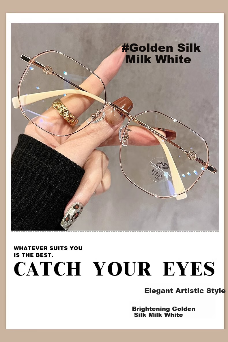 Murata Inao Anti-Blue Light Glasses Ultra-Light Milky White Gold Frame High-Definition Myopia Glasses Nude Makeup Essential Gold Frame Milky White 100 Degree 1