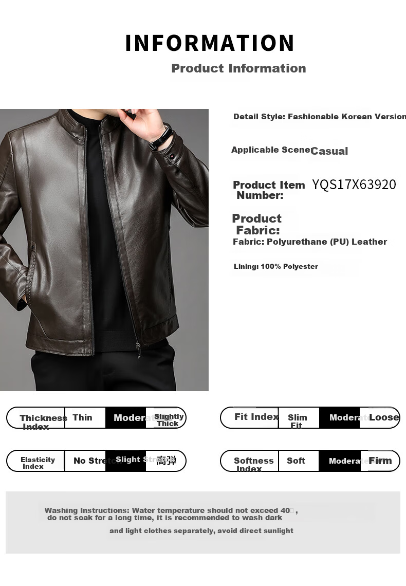 Yalu Men's Fleece-Lined Thickened Leather Jacket Mid-Aged Autumn Winter Warm Business Stand Collar Dad Jacket Leather Coat 3