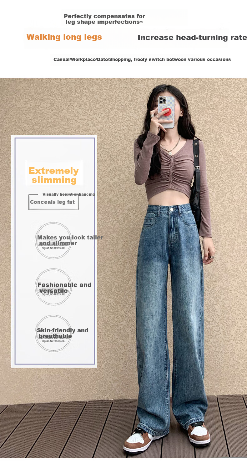 Langsha Narrow Fit Women's Jeans Spring Autumn 2026 New Wide Leg High Waist Loose Draped Slim Straight Floor-Length Pants 6