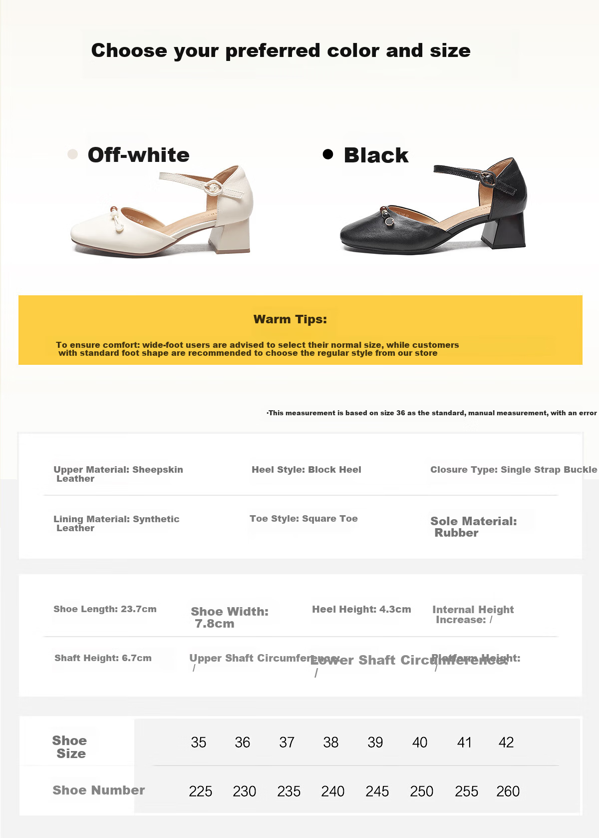 Eierkang Plus Size Women's Sheepskin Chunky Heel Hollow Mary Jane Peep Toe Sandals 27626W Black Size 35 7