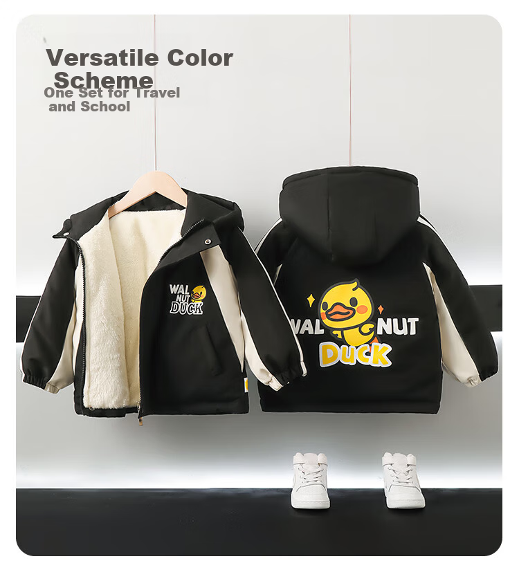 WALNUT DUCK Kids Cotton Jacket Little Yellow Duck 2024 Winter Boys and Girls Baby Cotton Coat Maroon 140 5