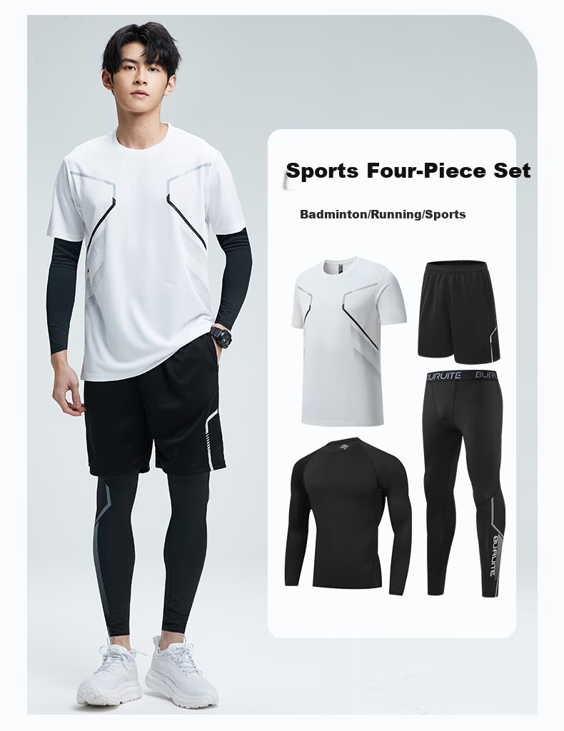 BURUITE Men's Sports Set Quick-Dry Fitness Shirt Running Training Clothes Badminton Table Tennis Tennis Marathon Gear 4