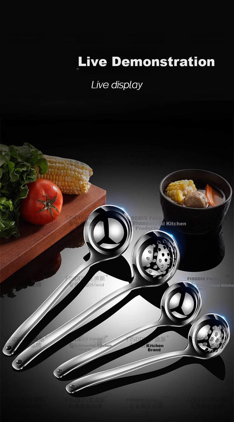 FISDDIS316 Stainless Steel Soup Ladle Hot Pot Slotted Spoon Extra Thick Heat-Resistant Serving Spoon Porridge Ladle Fiya Large 8-Inch Soup Scoop 17