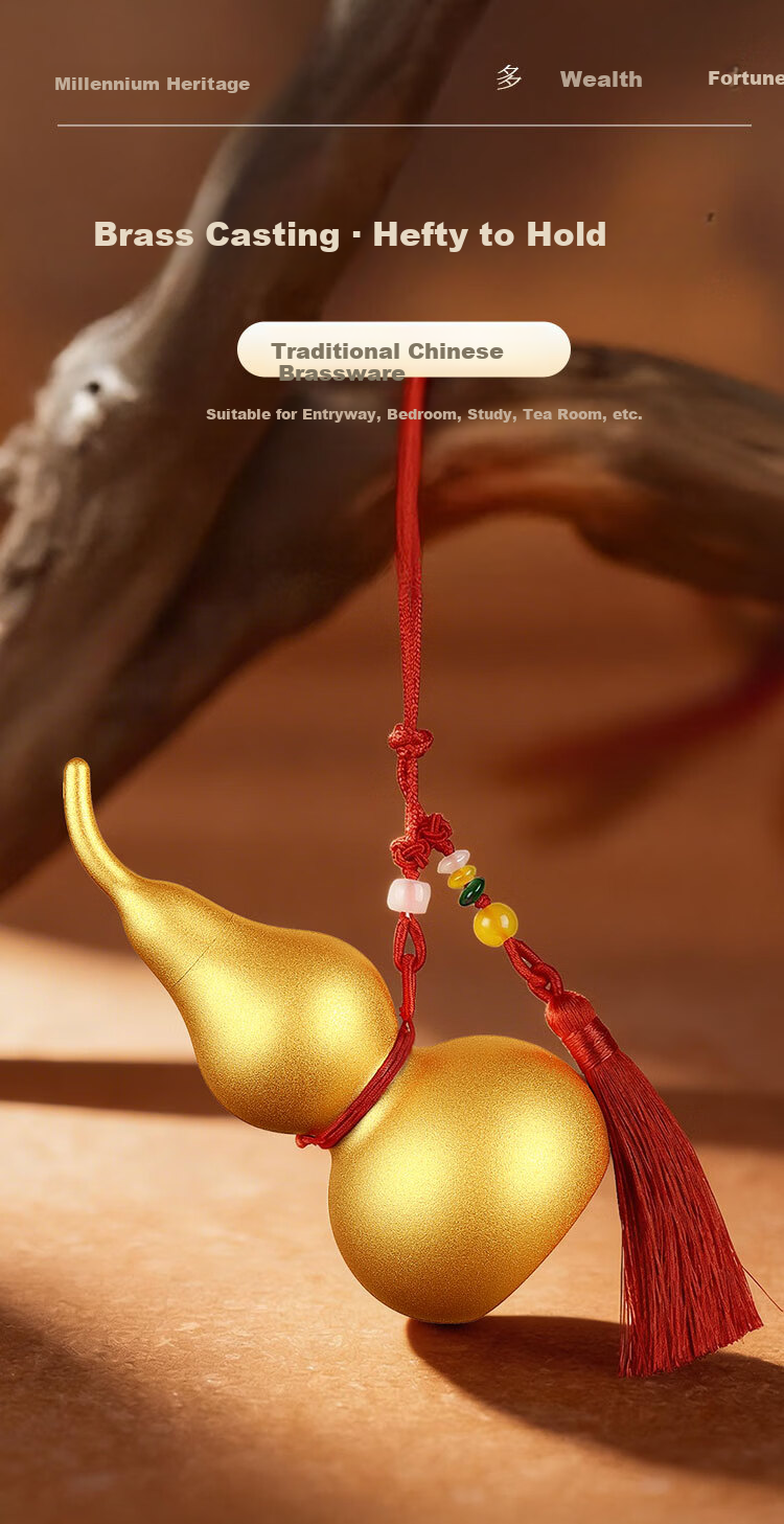 Bin Yue Copper Gourd Pendant Open Hollow Brass Matte Gold Gourd Ornament Small Copper Entryway Decoration Living Room Ornament 4