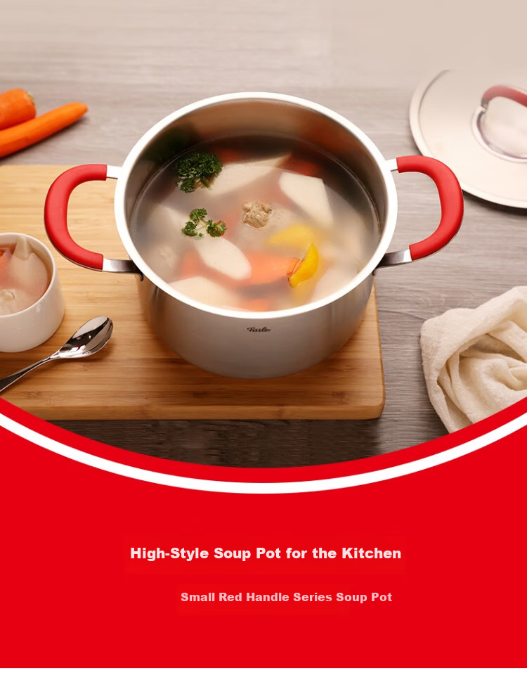 Fissler Little Red Handle Series 24cm Stainless Steel Double Handle Deep Soup Pot with Steel Lid 1