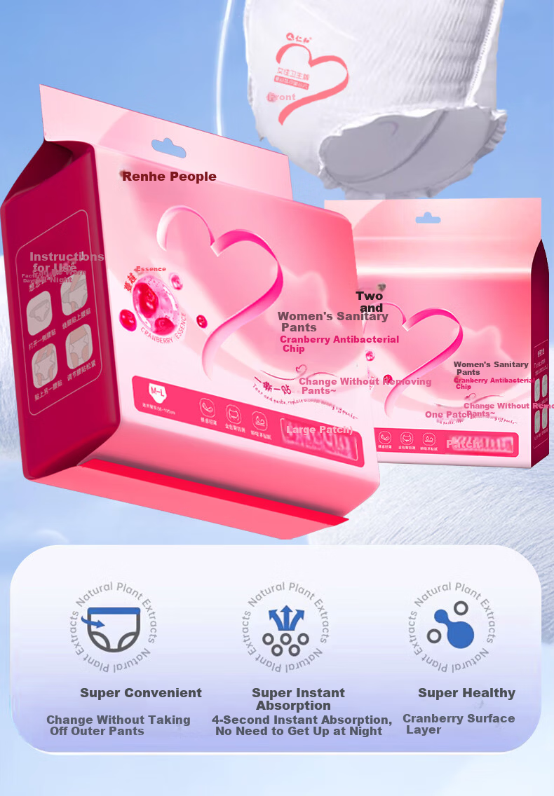 Renhe Sanitary Pants Sleep Pants Maternity Pads Menstrual Pads Postpartum Pads Lochia High Waist Leak-Proof M-L Size 2 Packs 3