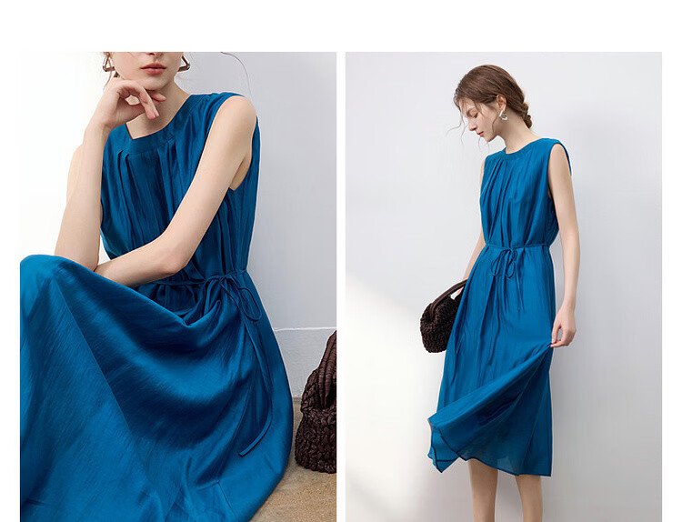 Demana Oxygen Lenzell Summer Sleeveless Pleated Waistband Loose Slim Fit Dress for Women Premium 9