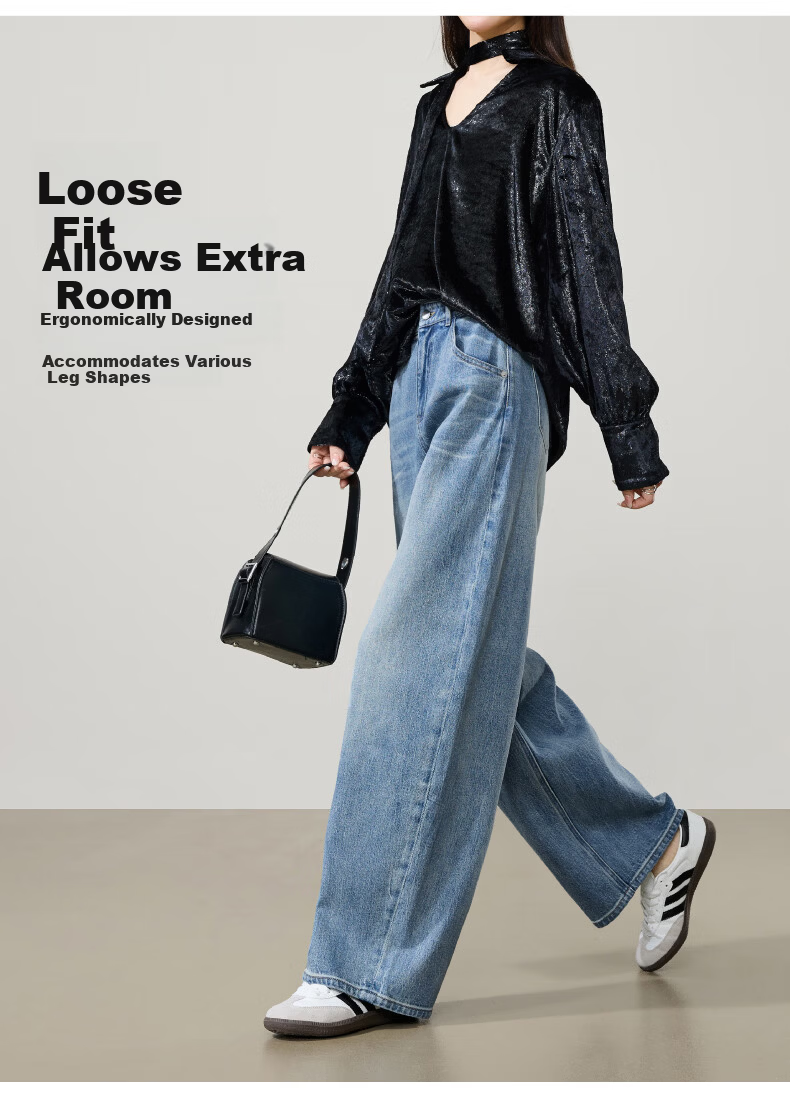 ESE-Y Relaxed Hip-Covering Pants 2026 Spring New High-Waist Shaped Curved Blade Denim Wide-Leg Scythe Pants Light Blue 28 13