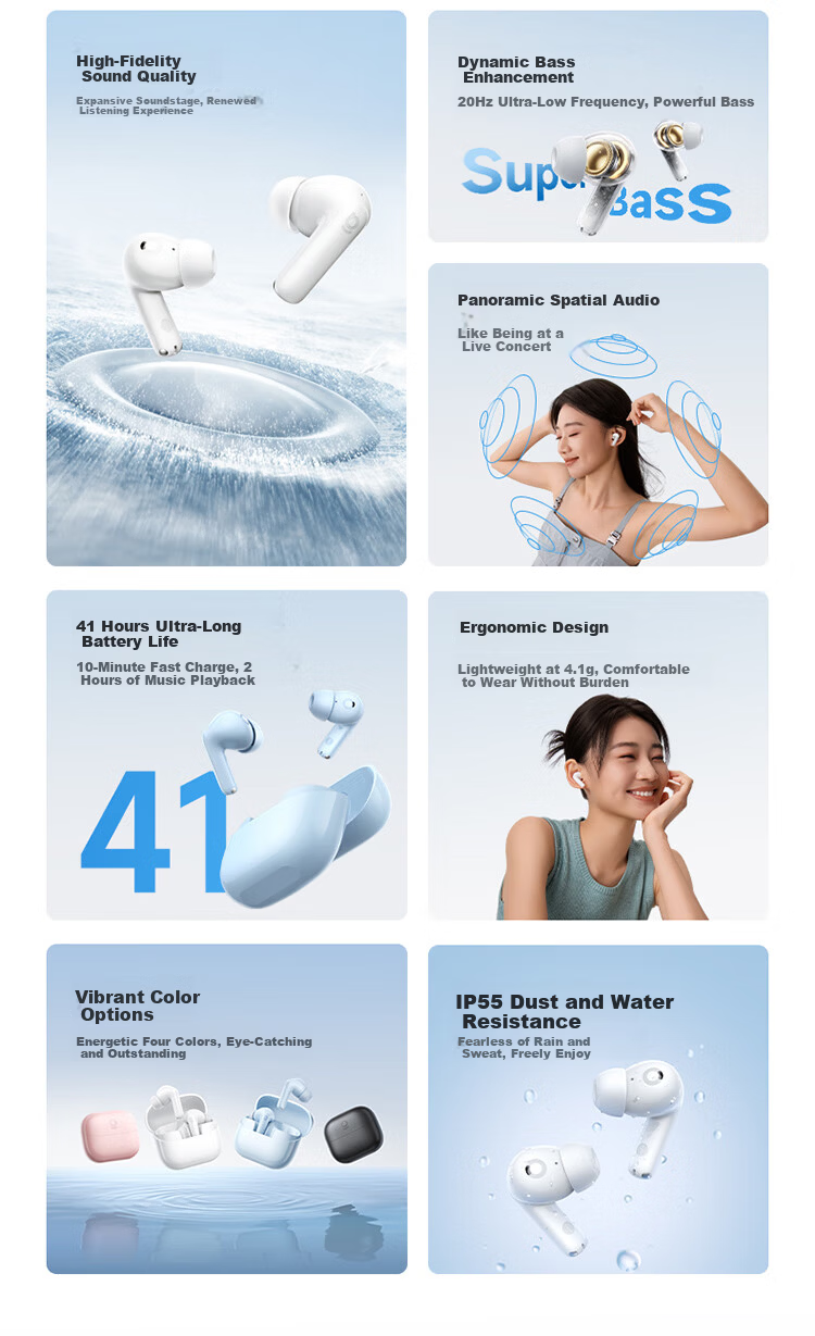 BASEUS BP1 NC In-Ear True Wireless Bluetooth Earphones Deep Noise Cancellation Long Battery Life Custom Touch Control Compatible with Apple iPhone 17 Huawei Vivo Phones Gift 4