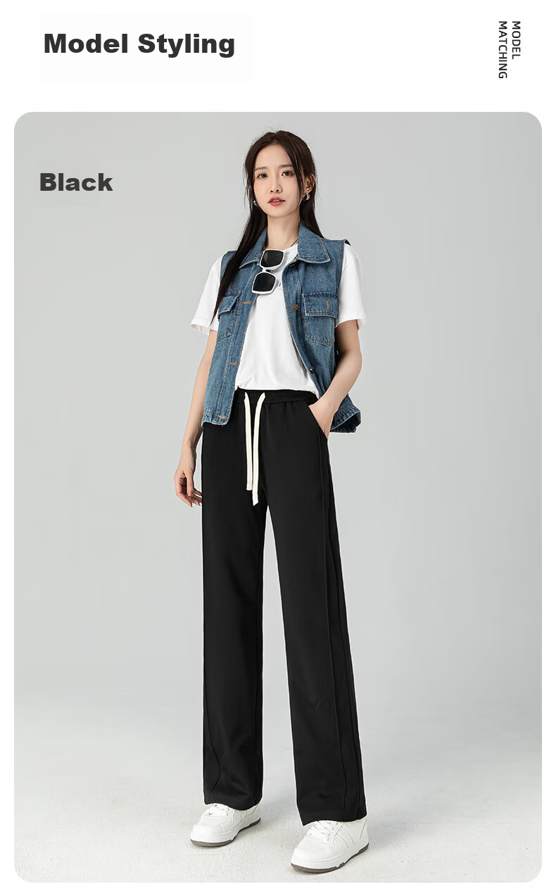 Borui Black Narrow Wide-Leg Pants for Women 2026 Spring High-Waist Casual Slimming Draped Cotton Straight-Leg Trousers 14