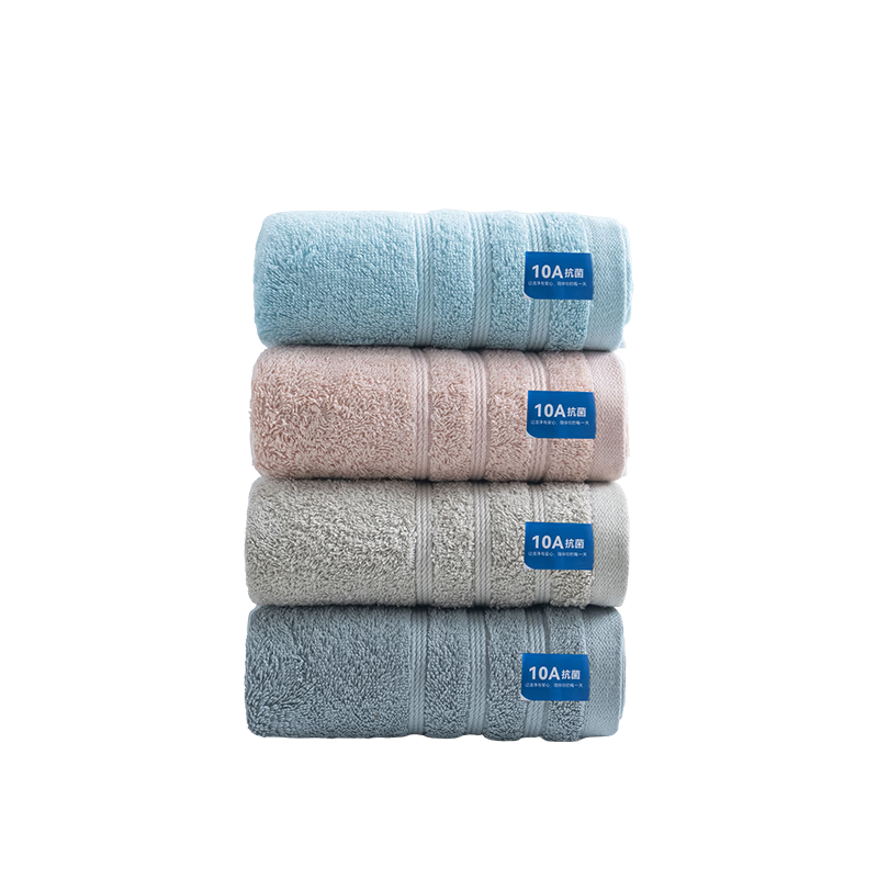JD Jingzao 10A Antibacterial 100% Xinjiang Cotton Pure Cotton Towels 4-Pack, Lint-Free, Absorbent Gray+Coffee+Pink+Blue