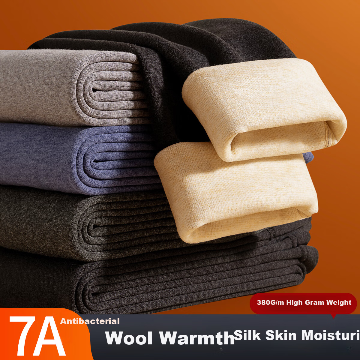 Modal 380g Men's Thermal Wool Silk Thickened Autumn Winter Fleece Lined Base Layer Pants