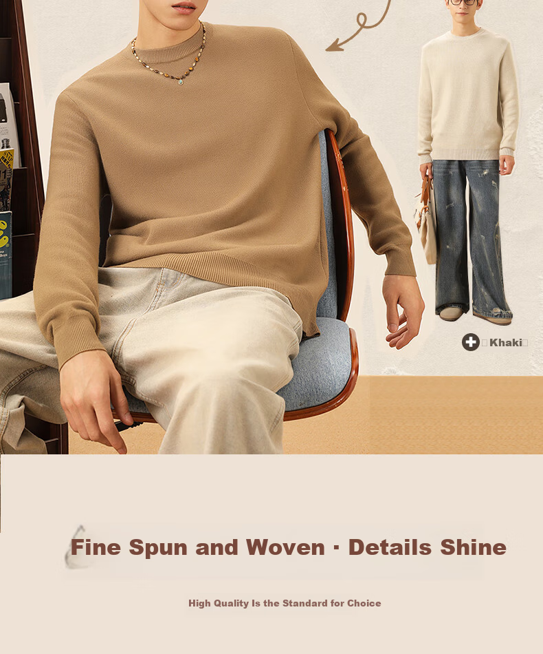 GENIOLAMODE Men's Fleece-Lined Thickened Winter Warm Comfortable Simple Crew Neck Knit Base Sweater 4