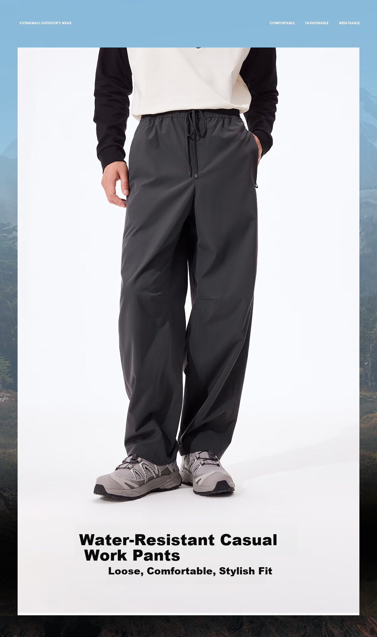 Panda Zhang Yuxi Casual Straight-Leg Loose Water-Repellent Hiking Sports Pants Unisex 9226, L 1