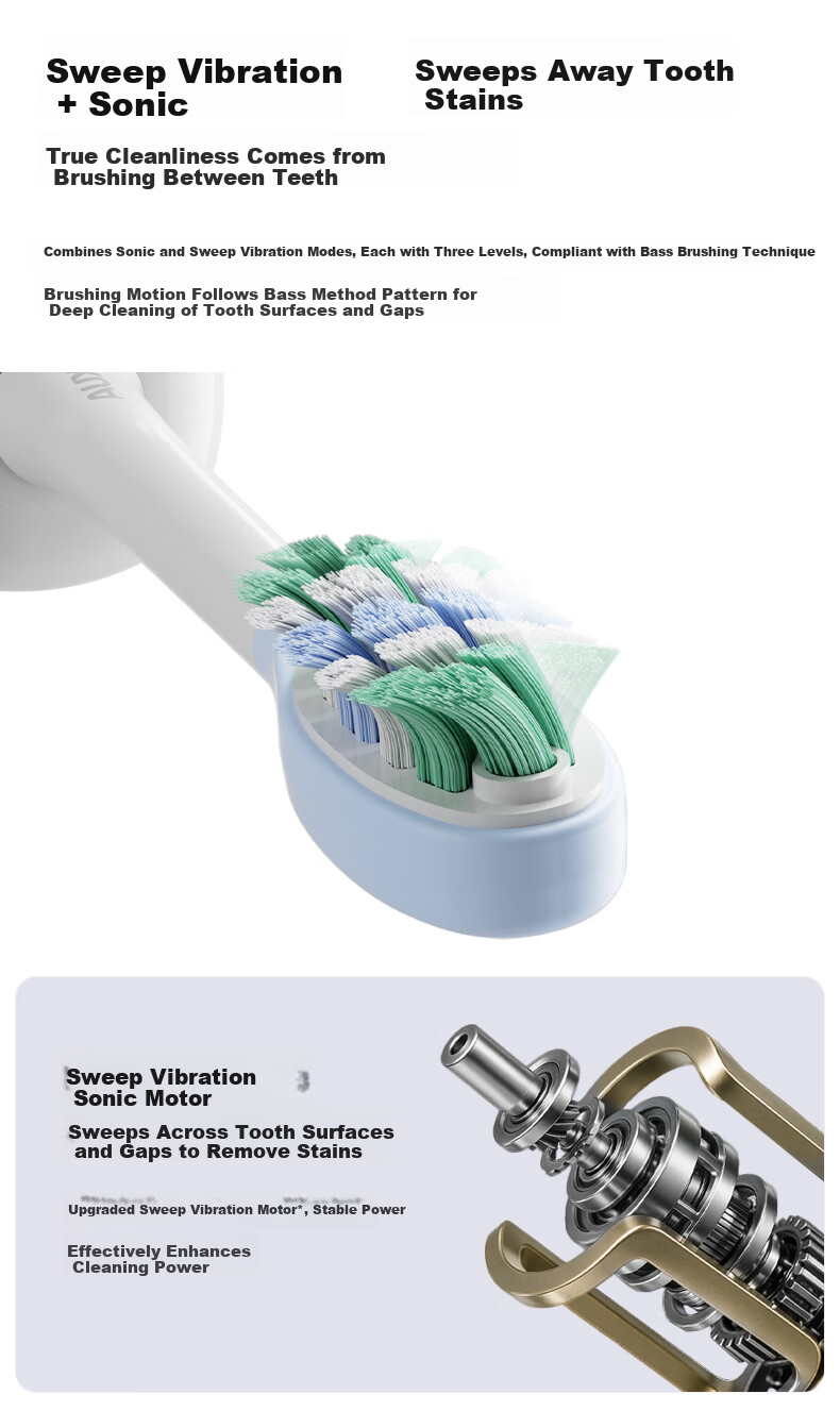 AUX S08 Electric Toothbrush - 60-Day Long Battery Life, Fast Charging, Deep Cleaning, Student/Adult Gift Recommendation, Champagne Gold - Women's Day Gift 2