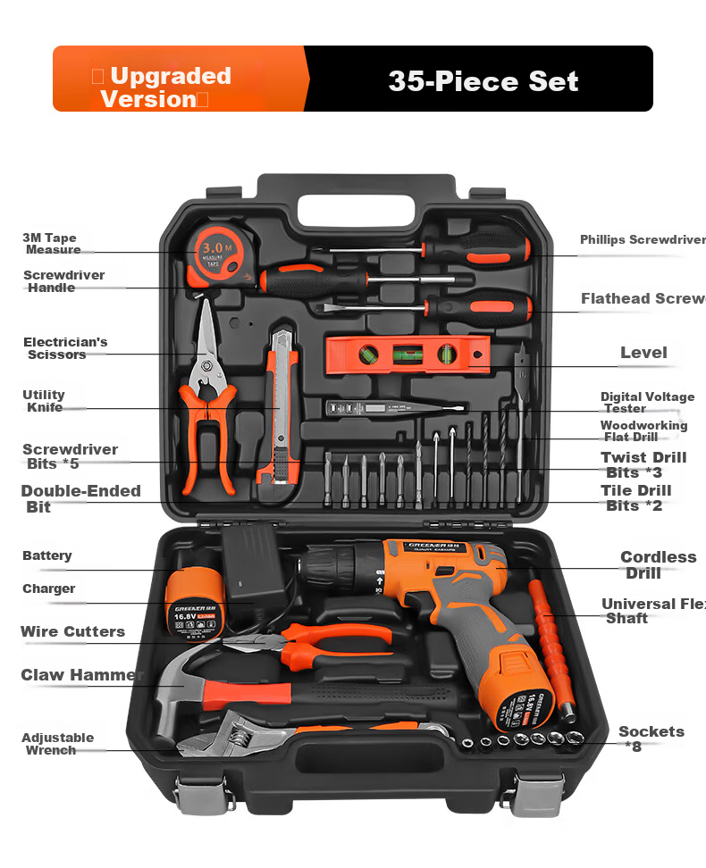GREENER Brushless Drill Multi-Function Tool Kit Repair Set, 21V Brushless Dual-Speed Drill, 112 Pieces 6