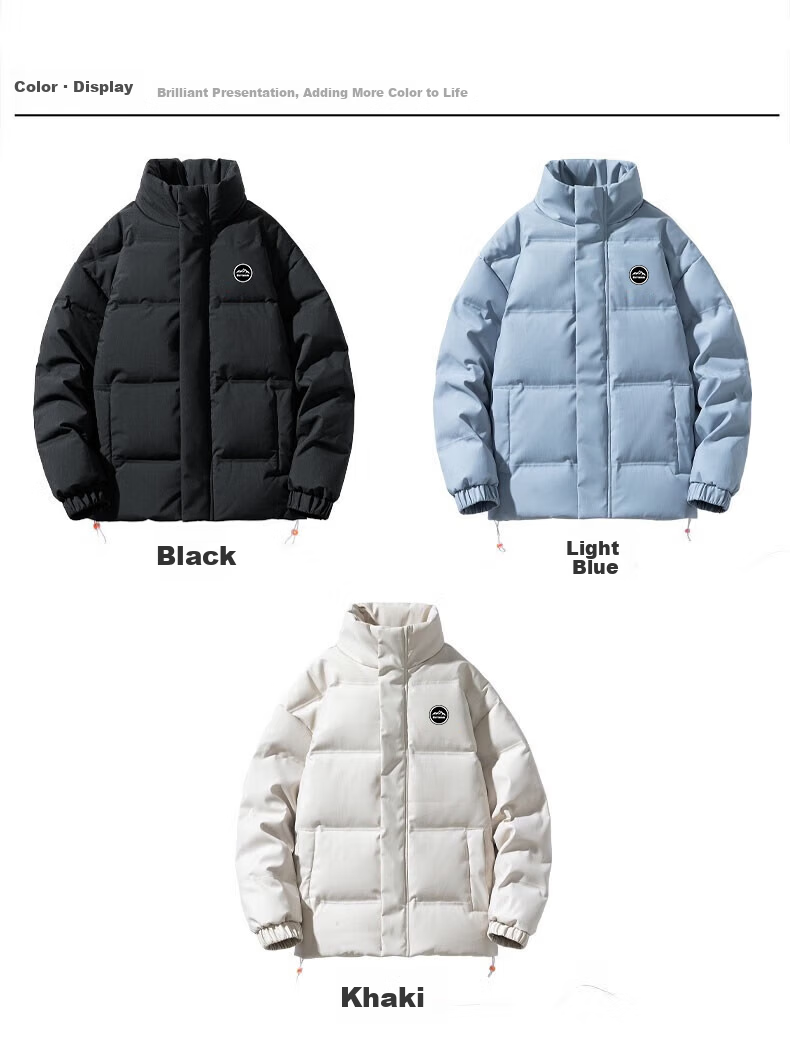NASA MARVEL Men's Winter Down Jacket Thickened Warm Puffer Coat Stand Collar Casual Couple Khaki 2XL 8