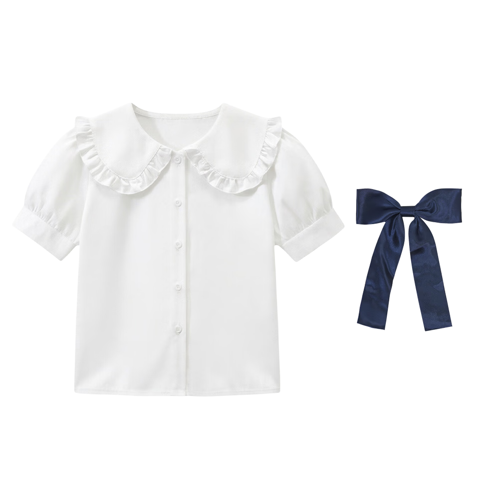 Carfit Girls Summer Versatile White Basic T-Shirt Children's Solid Color Short Sleeve Shirt Kids Shirt White 140