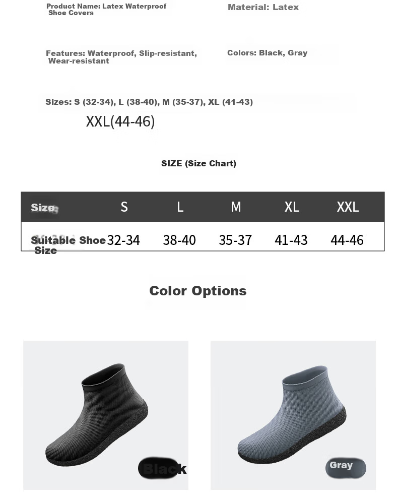 FOOTOPPO Latex Mesh Waterproof Rain Shoe Covers, Silicone Shoe Covers, Non-Slip Wear-Resistant Foot Covers, Thick Snow Shoe Covers for Me 3