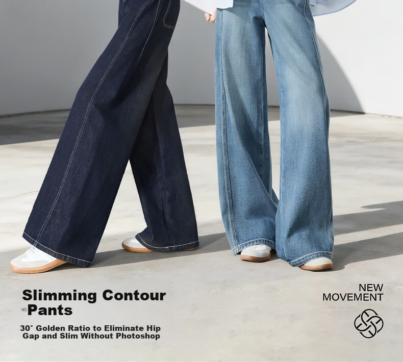 ESE-Y [Thread Sculpting Pants] Straight-Leg Jeans for Women 2026 Spring New Loose Floor-Length Wide-Leg Pants Dark Blue 28 2