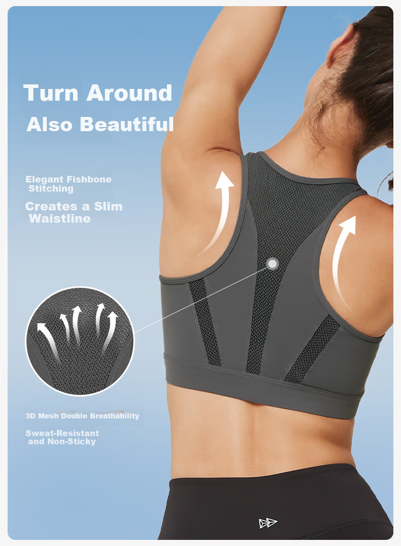 YVETTE High-Impact Sports Bra Women Front Zipper Yoga Fitness Underwear E100666A08 3