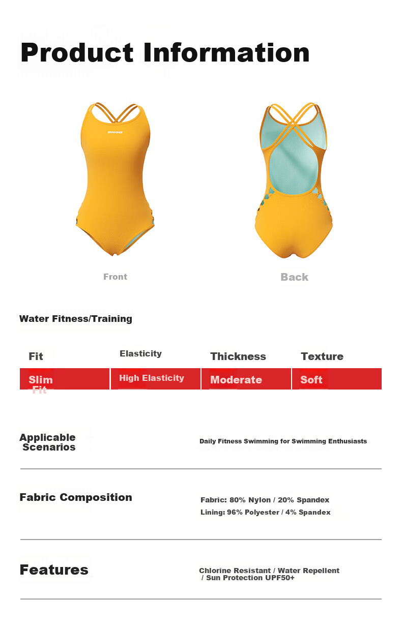 SWANS Women's Swimsuit, Triangle One-Piece Swimwear, Professional Quick-Dry Chlorine-Resistant Sun Protection Swimwear for Hot Springs, Jinbao Yellow, M 19