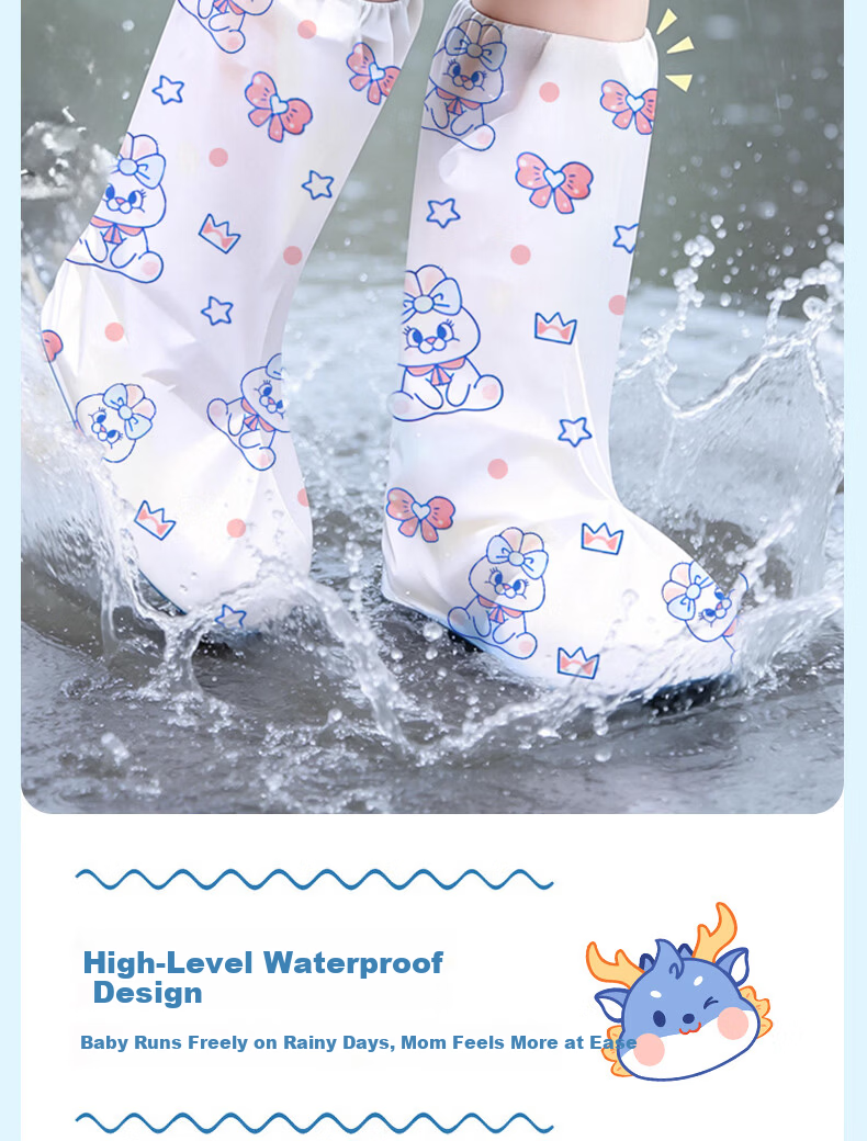Qihaiqiu Kids Disposable Rain Shoe Covers Thickened Long Waterproof Non-slip Wear-resistant Rabbit Design - 6 Pieces Pack 5