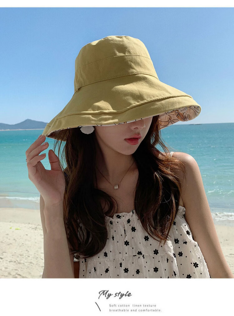 Xueqiman Double-Sided Sunshade Fisherman Hat for Women, UV Protection, Spring and Summer Outdoor Travel, Face-Covering Wide Brim, Foldable Sun Hat 9