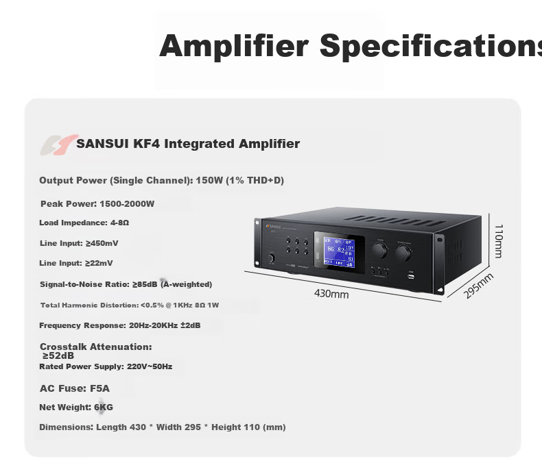 SANSUI KF4 Home KTV Audio Amplifier Fixed Impedance Power Amplifier Smart Bluetooth Amplifier for Home Cassette Speaker 16
