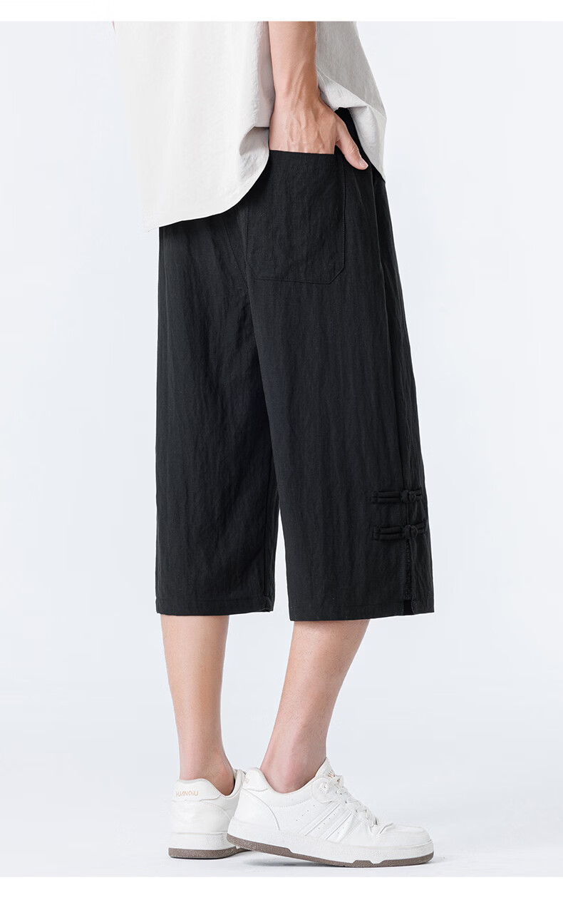 ROMON Men's Summer Thin Ice Silk Cool Feeling Seven-Point Shorts Trendy National Style Casual Pants K337 Gray XL 17