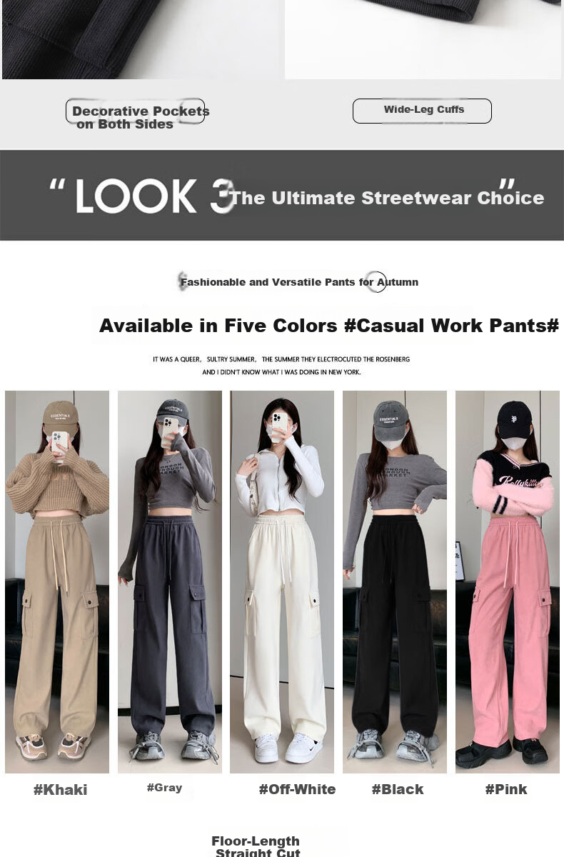 Langsha Women's Wide-Leg Casual Cargo Pants Spring High-Waist Loose Slimming Pear-Shaped American Style Sports Casual Straight Sweatpants 2