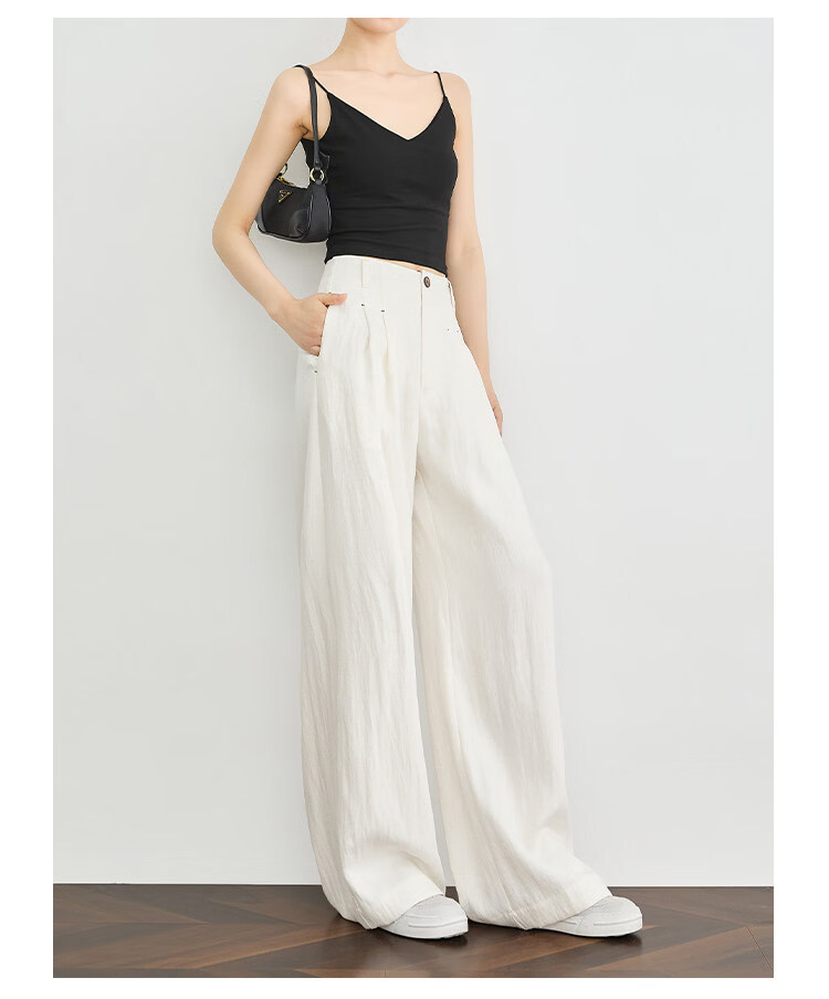 FAESSLIN Urban Old Money Style White Linen Summer Slim Wide-Leg Casual Pants for Women 19