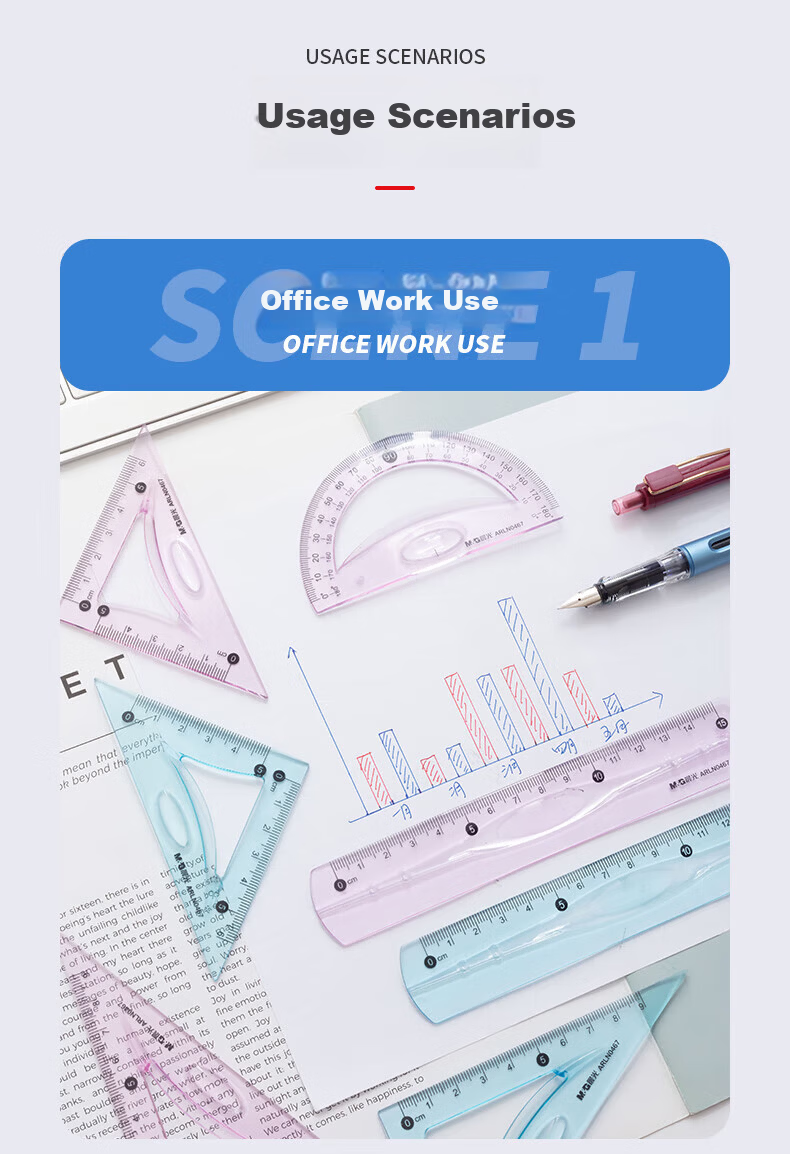 M&G Student Drawing Soft Ruler Set (Ruler + 2 Triangles + Protractor) Blue and Pink Random ARLN0467 4 Pieces/Set 9