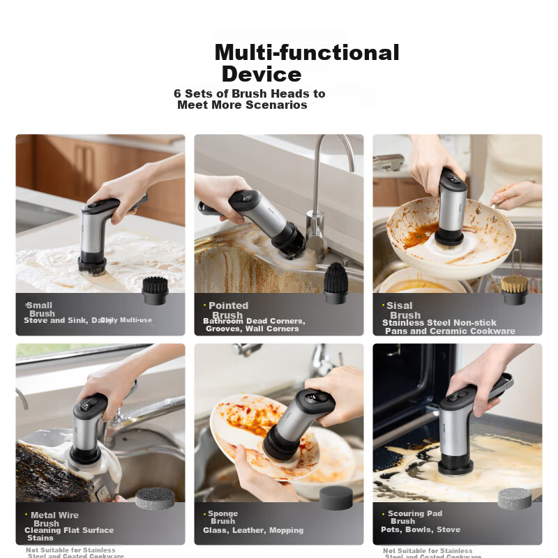 HOTOHOTO Multifunctional Electric Kitchen Cleaning Brush Dual-Speed Powerful Stain Removal Waterproof Lightweight with Smart Display