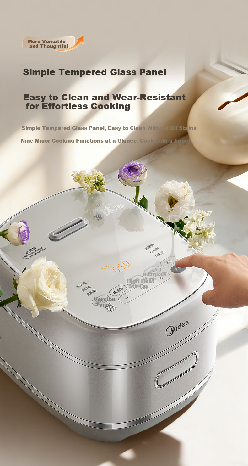 Midea Fire Cyclone High Power IH Heating Rice Cooker Upgraded Crystal Titanium 316L Coated Inner Pot 4L Household Rice Cooker for 4-5 People Multifunctional Smart Rice Cooker MB-HC4072T 14