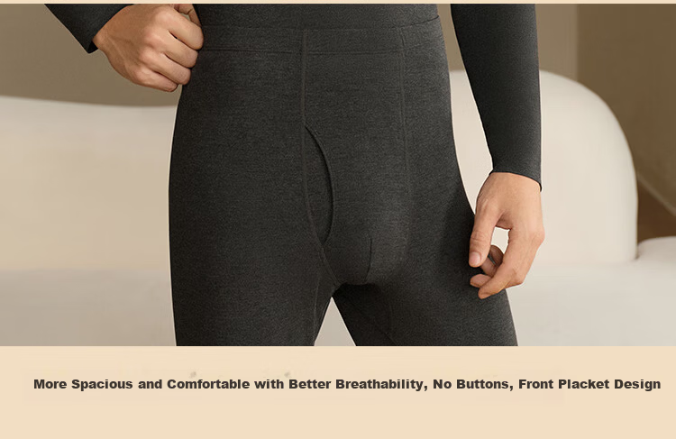 Ubras Down-Blend Wool Base Layer Thermal Set with Insulated Pants for Men, Autumn Wear, Dark Heather Gray, Lightweight Warmth 9