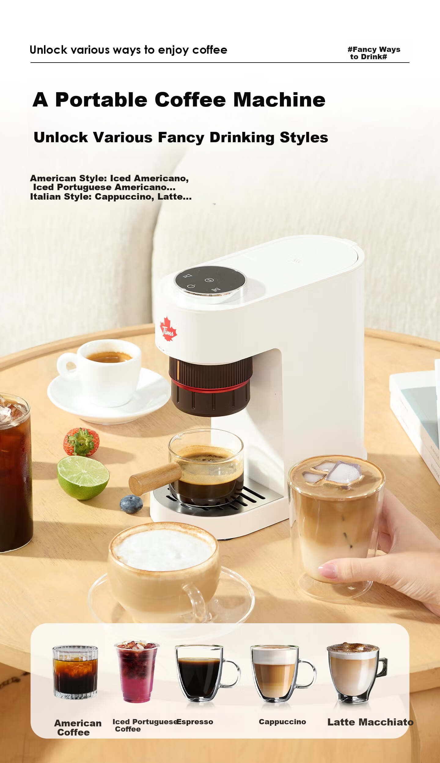 Tim Hortons Tianhao Capsule Coffee Machine Small Portable All-in-One Semi-Automatic Coffee Powder Capsule Dual-Use Office Birthday Gift A2 19