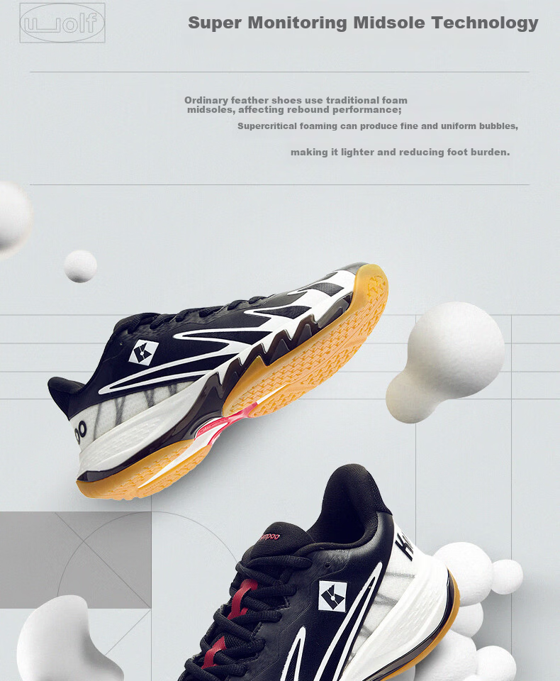 KUMPOO KH-G828 Featherweight Badminton Shoes Non-Slip Shock Absorption Breathable Professional Competition Sports Shoes Shura Black/White Size 42 4
